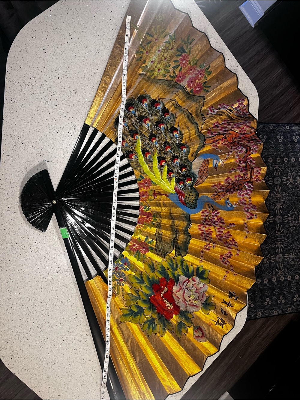 Hand-Painted Gold Peacock Decorative Wall Fan